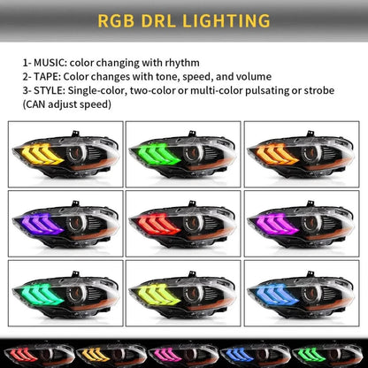 LED bloc optique avant RGB projecteur double faisceau pour 2018-up Ford Mustang 6th Gen noir – vue 6 – NOVADOMIO