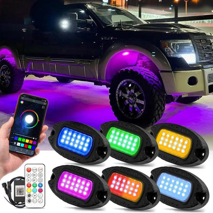 RGB LED éclairages de soubassement Kit avec Bluetooth APP & Télécommande sans fil, Multicolor Neon éclairage sous caisse avec