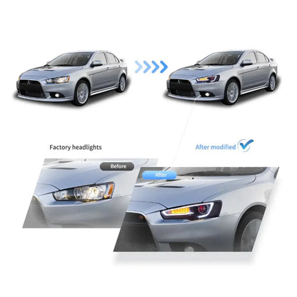 LED bloc optique avant projecteur double faisceau avec Demon Eyes noir pour 2008-2017 Mistubishi Lancer 9th Gen Evo X GSR