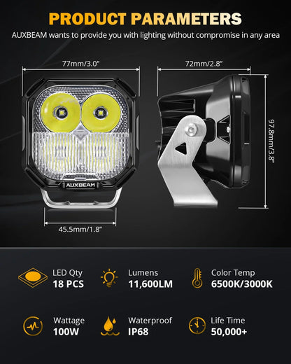 Couleur Play série 3″ 100 W Combo Projecteurs LED compacts tout-terrain avec blanc DRL & feux clignotants orange – vue 5