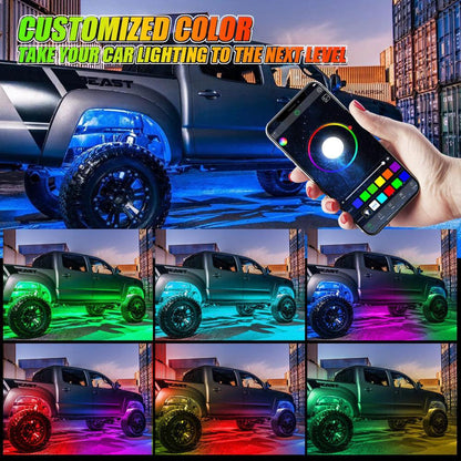 Magic Dream couleur RGB éclairage sous caisse LED Strip feux Kit avec Bluetooth APP & Télécommande sans fil avec fonction feu