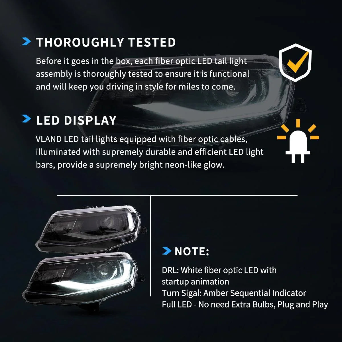 LED bloc optique avant Dual Beam Projector noir pour 2016-2022 Chevrolet Camaro 6th Gen – vue 7