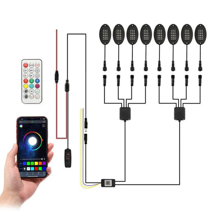 RGB LED éclairages de soubassement Kit avec Bluetooth APP & Télécommande sans fil, Multicolor Neon éclairage sous caisse avec