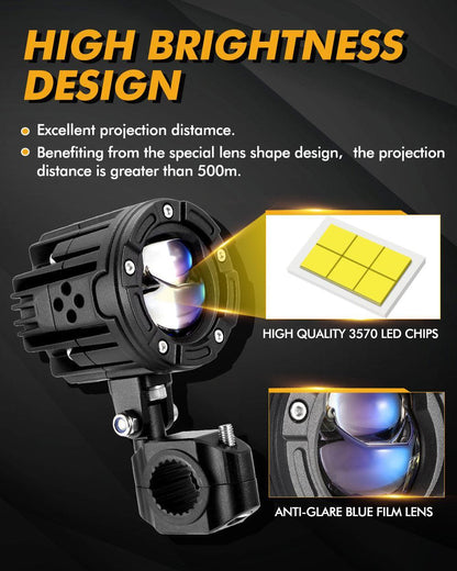2.5″ moto LED spot Bi-LED lentille projecteur phare 130 W 6 000 K Feux de travail LED 5 modes d’éclairage pour moto SUV ATV