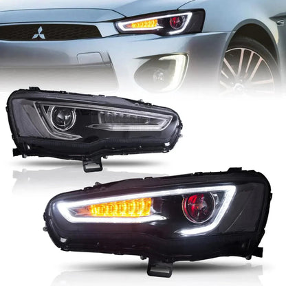 LED bloc optique avant projecteur double faisceau avec Demon Eyes noir pour 2008-2017 Mistubishi Lancer 9th Gen Evo X GSR