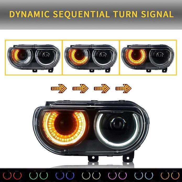 LED bloc optique avant RGB Style Dual Beam Projector noir pour 2008-2014 Dodge Challenger 3th Gen Pre-Facelift – vue 10