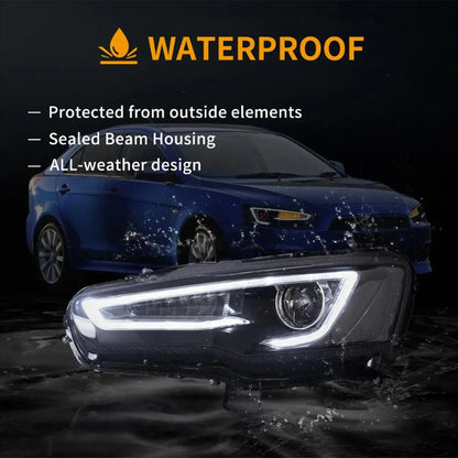 LED bloc optique avant projecteur double faisceau avec Demon Eyes noir pour 2008-2017 Mistubishi Lancer 9th Gen Evo X GSR