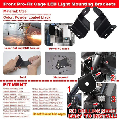 3″ projecteurs LED compacts Spot/faisceau large & montant A supports de montage pour 2013–2021 Polaris Ranger modèles avec le