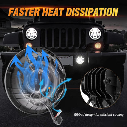 7″ phares LED Halo feux clignotants orange avec DRL feux de route/croisement pour Jeep Wrangler JK LJ CJ TJ – vue 6
