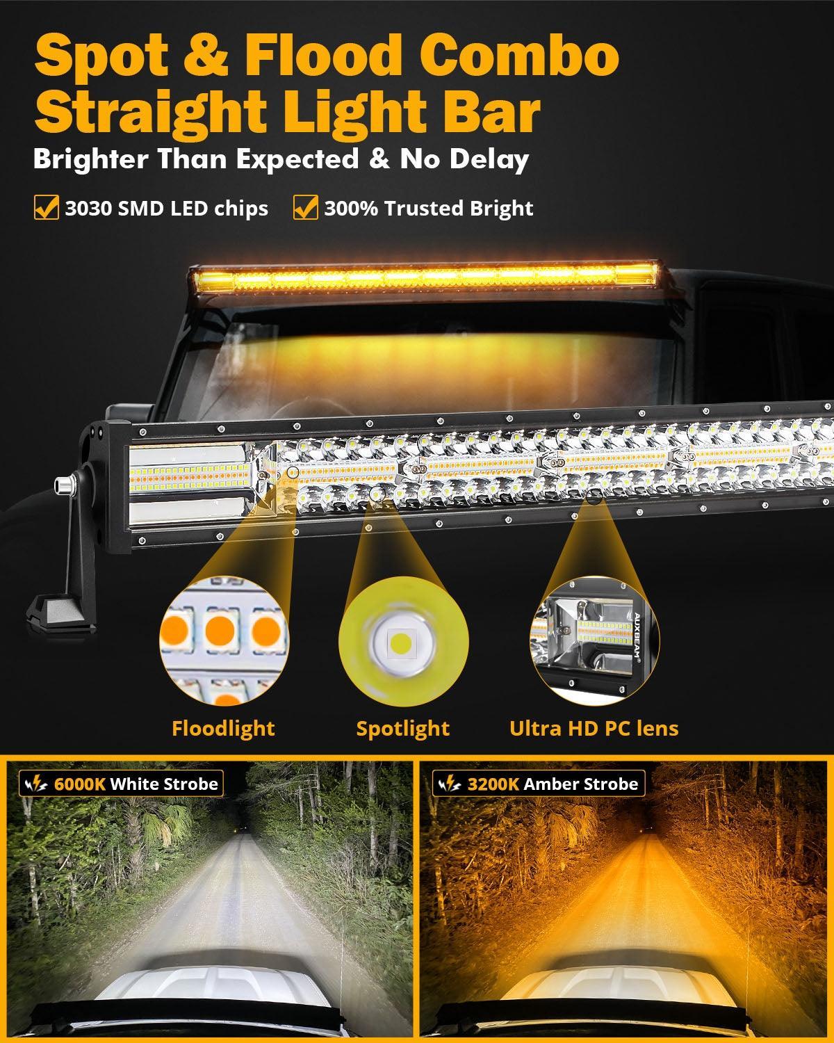 50 Inch 6 Modes blanc&orange Straight Off Road Barres LED – vue 3