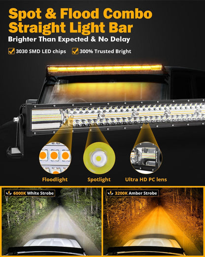 50″ 6 modes blanc&orange droit tout-terrain Barres LED – vue 3 – NOVADOMIO
