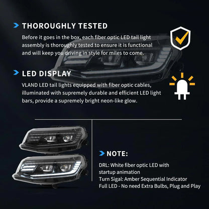 LED bloc optique avant projecteur double faisceau noir Welcome/Breath & Back et Forth Function pour 2016–2018 Chevrolet