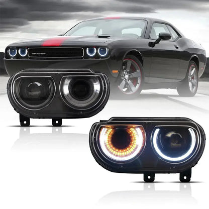 LED bloc optique avant projecteur double faisceau noir pour 2008–2014 Dodge Challenger 3th Gen Pre-Facelift – NOVADOMIO
