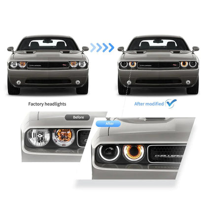 LED bloc optique avant projecteur double faisceau noir pour 2008–2014 Dodge Challenger 3th Gen Pre-Facelift – vue 6