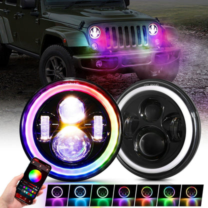 Upgraded 7″ rond LED phare avec RGB anneau Halo pour Jeep Wrangler JK TJ LJ – NOVADOMIO