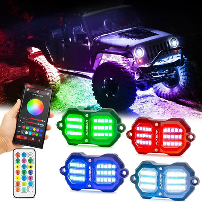 NEW Vibrant série | 4 pièces RGB LED éclairages de soubassement Kit Multicolor Neon éclairage sous caisse avec Bluetooth APP