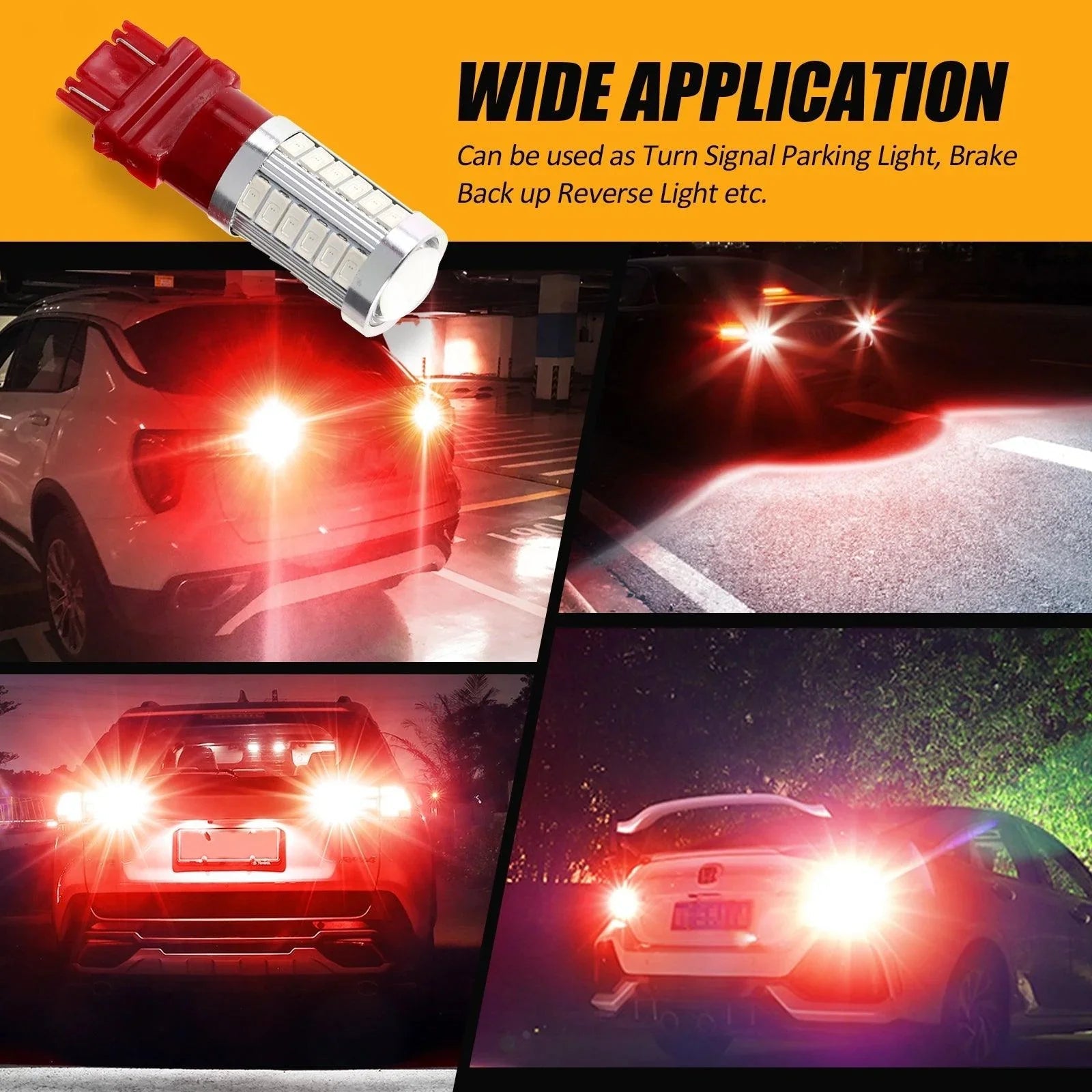 T25 3157 3156 Ampoules LED pour feux stop et arrière 20W 4000LM rouge 33LED série – 2 ampoules – vue 3