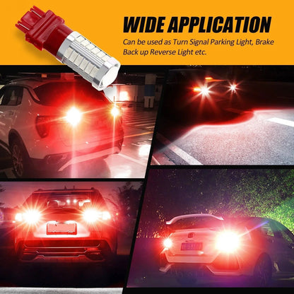 T25 3157 3156 Ampoules LED pour feux stop et arrière 20W 4000LM rouge 33LED série – 2 ampoules – vue 3 – NOVADOMIO