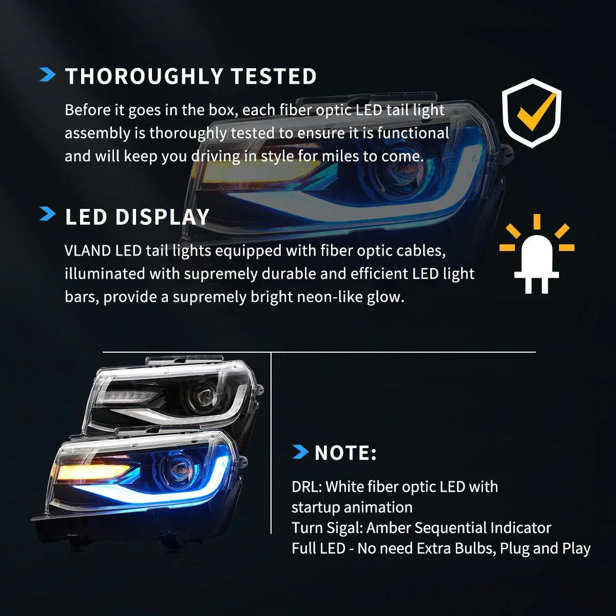 LED bloc optique avant RGB Dual Beam Projector noir pour 2014-2015 Chevrolet Camaro – vue 7