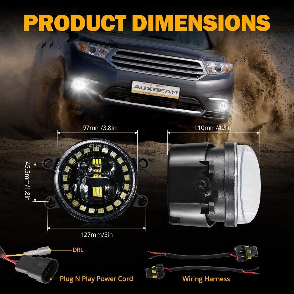 LED Fog Lights avec Halo DRL Universal Fit pour Toyota Camry Corolla RAV4 Yaris Prius Highlander Venza Avalon Matrix Solara…