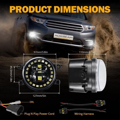 LED antibrouillards avec Halo DRL universel pour Toyota Camry Corolla RAV4 Yaris Prius Highlander Venza Avalon Matrix Solara