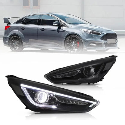 LED bloc optique avant projecteur double faisceau noir pour 2015–2018 Ford Focus 3th Gen Mark III Facelift – NOVADOMIO