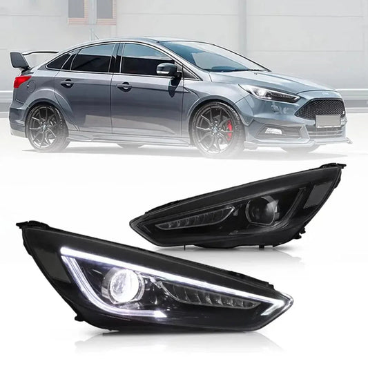 LED bloc optique avant Dual Beam Projector noir pour 2015-2018 Ford Focus 3th Gen Mark III Facelift
