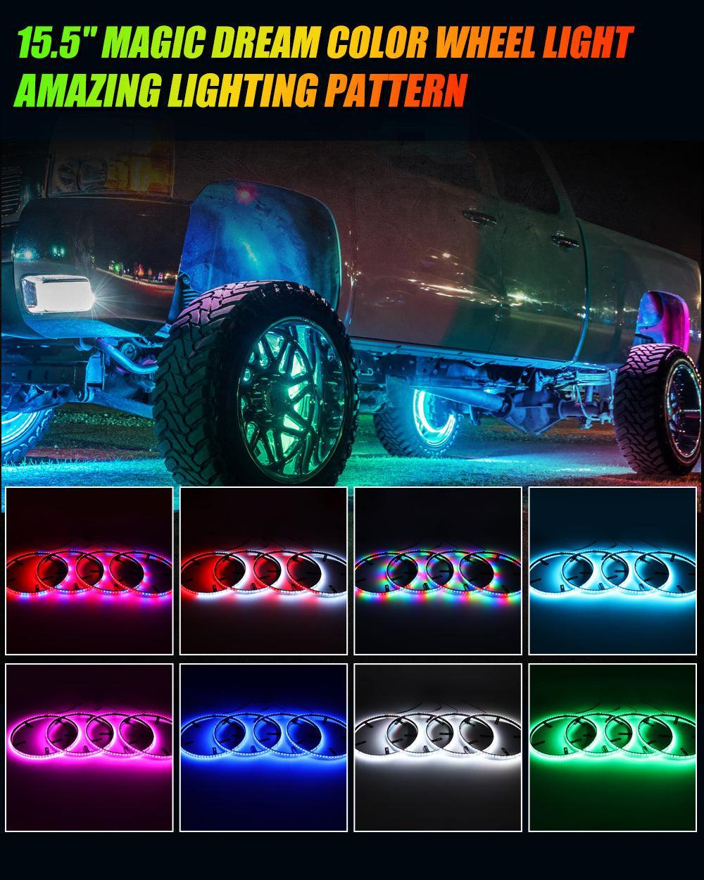 (4pcs/set) 15.5" RGB LED Wheel Ring Lights Magic Dream Color Neon Rim Light avec APP & RF Remote Control – vue 2