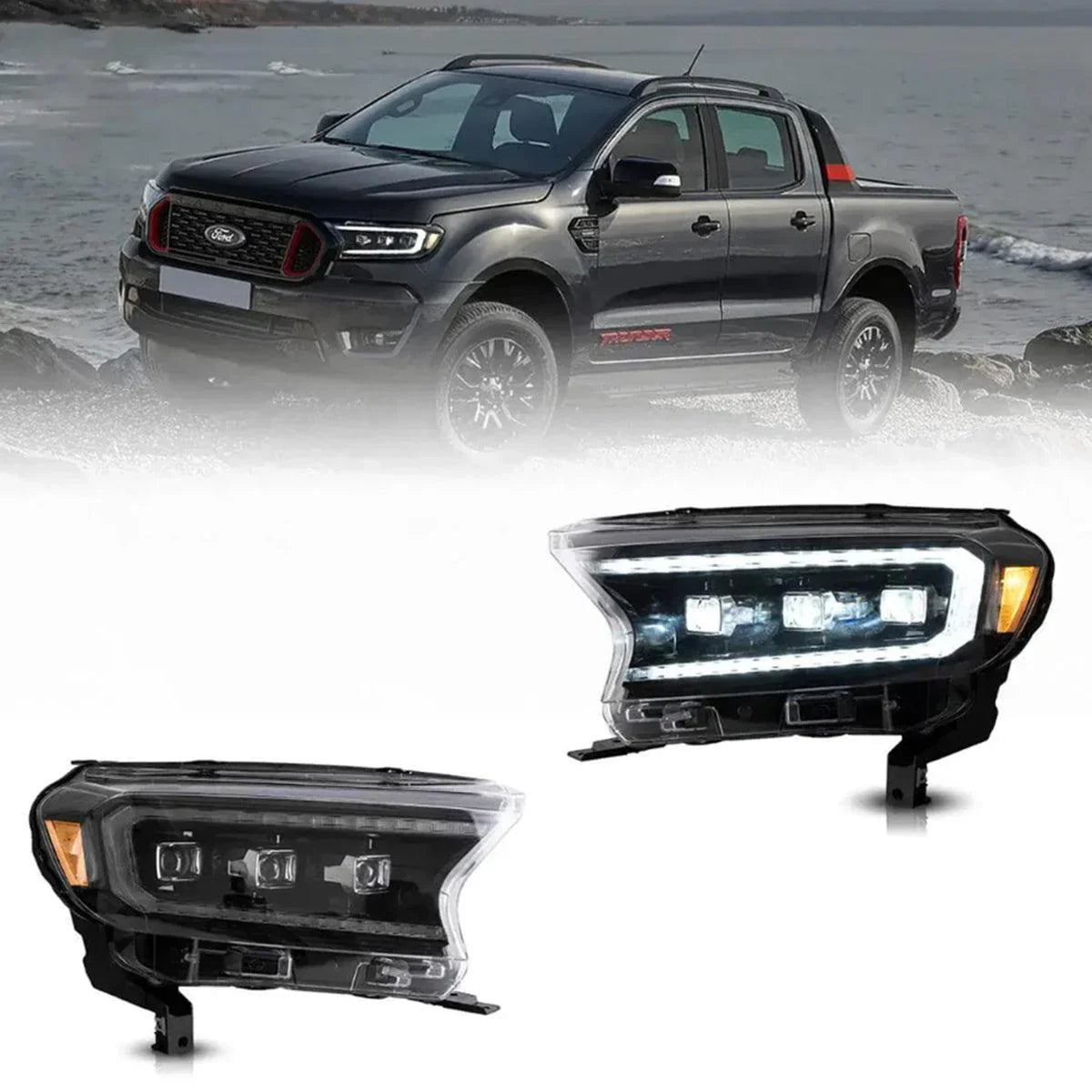 LED bloc optique avant Matrix Projector noir pour 2015-2021 Ford Ranger 3th Gen P375 [Inrternational Types] Facelift – vue 2