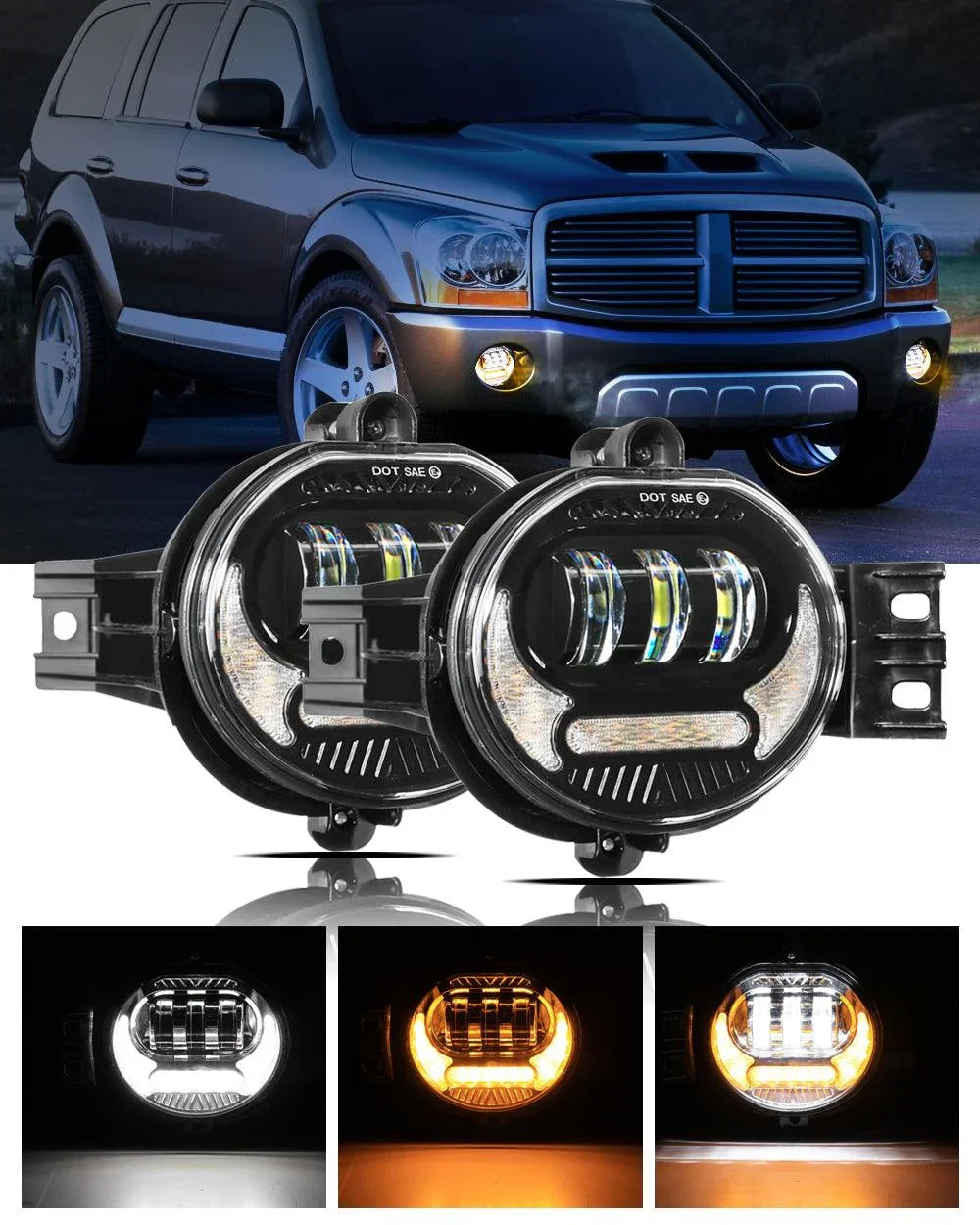 (2pcs/set) LED Fog Light Assembly w/ DRL+ clignotant Light pour Dodge Ram 1500 2002-2008, Dodge Ram 2500/3500 2003-2009(noir)
