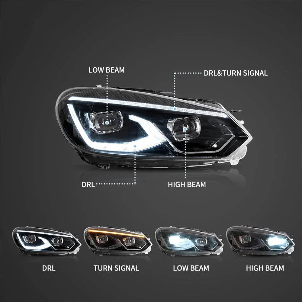 LED bloc optique avant Dual Beam Projector noir pour 2008-2014 Volkswagen Golf 6th Gen (Mk6/A6 Typ 5K） – vue 3