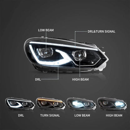 LED bloc optique avant projecteur double faisceau noir pour 2008–2014 Volkswagen Golf 6th Gen (Mk6/A6 Typ 5K) – vue 3