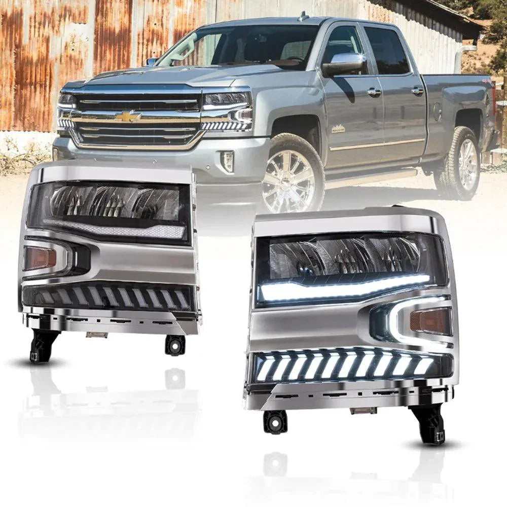 LED bloc optique avant Reflection Bowl Chrome pour 2016-2018 Chevrolet Silverado 1500 4th Gen Facelift