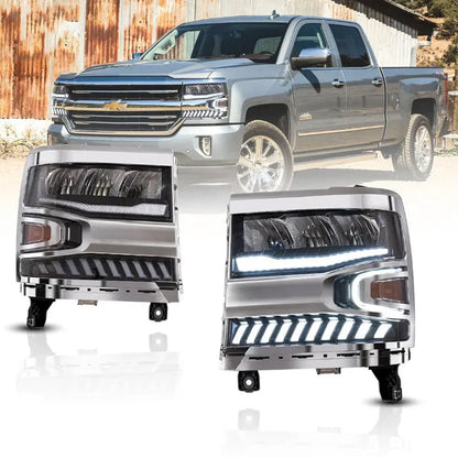 LED bloc optique avant Reflection Bowl chromé pour 2016–2018 Chevrolet Silverado 1500 4th Gen Facelift – NOVADOMIO