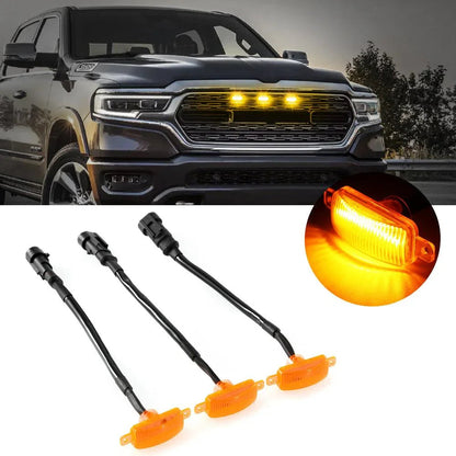 Lot de 3 LED avant feux de calandre style Raptor orange éclairage pour Dodge Ram 1500 2500 3500 (orange shell/ boîtier fumé)