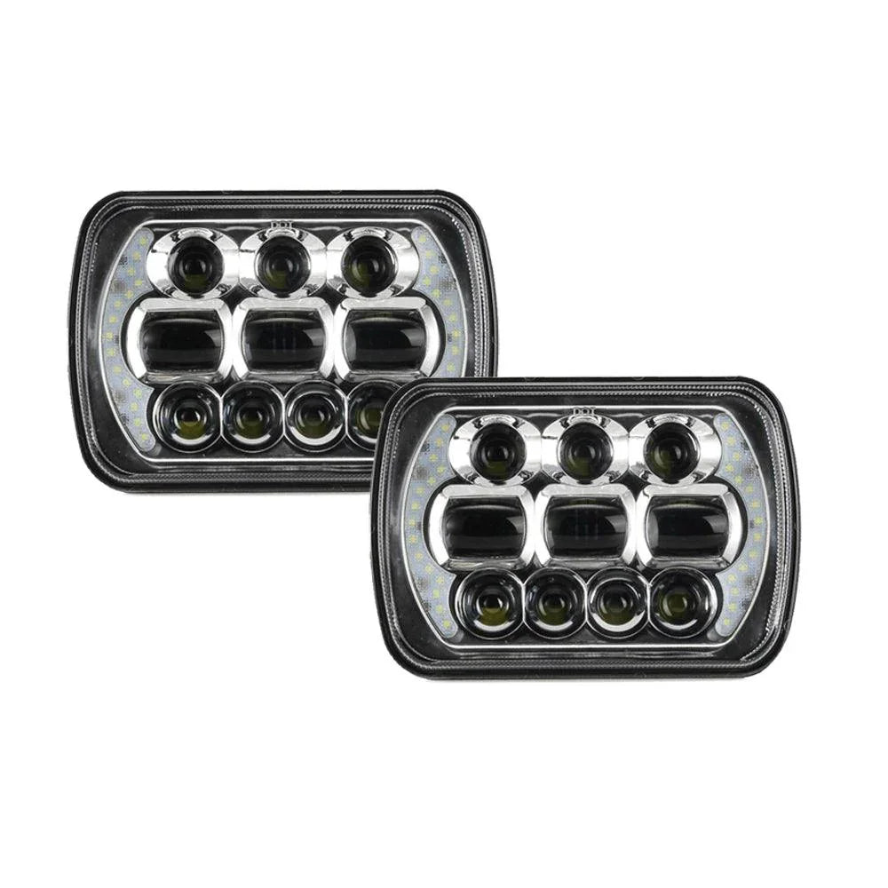 (2pcs/set) 65W 7x6 LED Hi-Lo Beam Headlights avec DRL pour Toyota Pickup Truck (noir/Chrome)