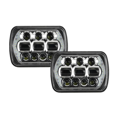 Lot de 2 65 W 7×6 LED feux de route/croisement phares avec DRL pour Toyota pick-up (noir/chromé) – NOVADOMIO