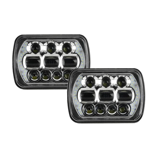 (2pcs/set) 65W 7x6 LED Hi-Lo Beam Headlights avec DRL pour Toyota Pickup Truck (noir/Chrome)