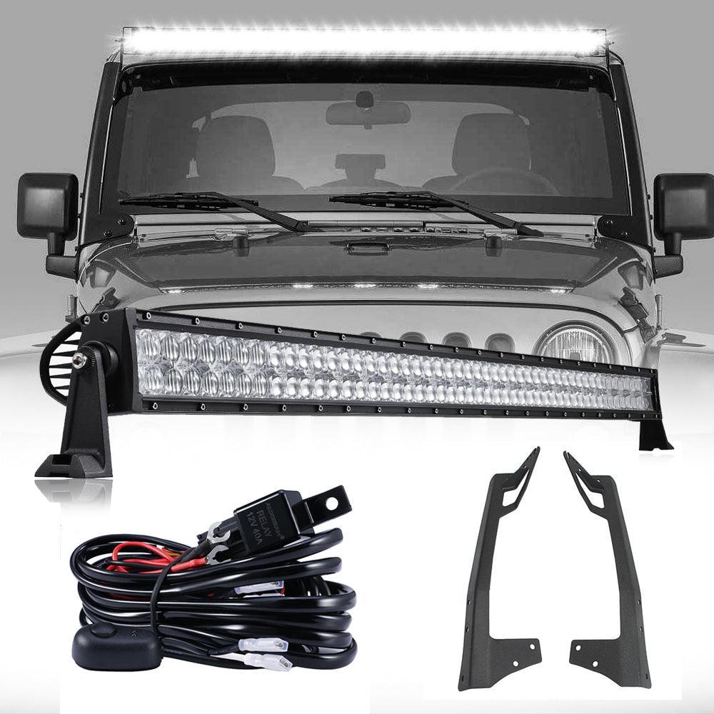 52" 5D-série Straight Barres LED&Windshield Mounting Brackets pour Jeep Wrangler JK 2007~2017