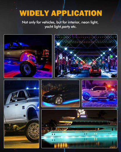 RGB LED éclairages de soubassement Kit avec Bluetooth APP & Télécommande sans fil, Multicolor Neon éclairage sous caisse avec