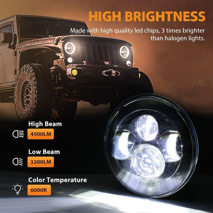 7″ LED phare de remplacement avec anneau Halo+ H4 LED phare Brightness Intensifier faisceau électrique pour Jeep Wrangler JK