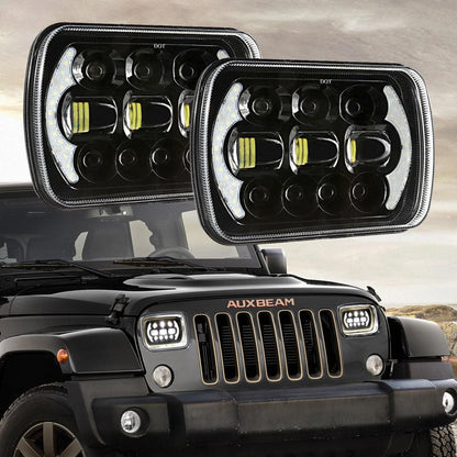 Lot de 2 130 W 7×6 LED phare avec DRL pour Jeep Wrangler YJ XJ MJ/ Ford/ Savana/ camions (noir/chromé) – NOVADOMIO