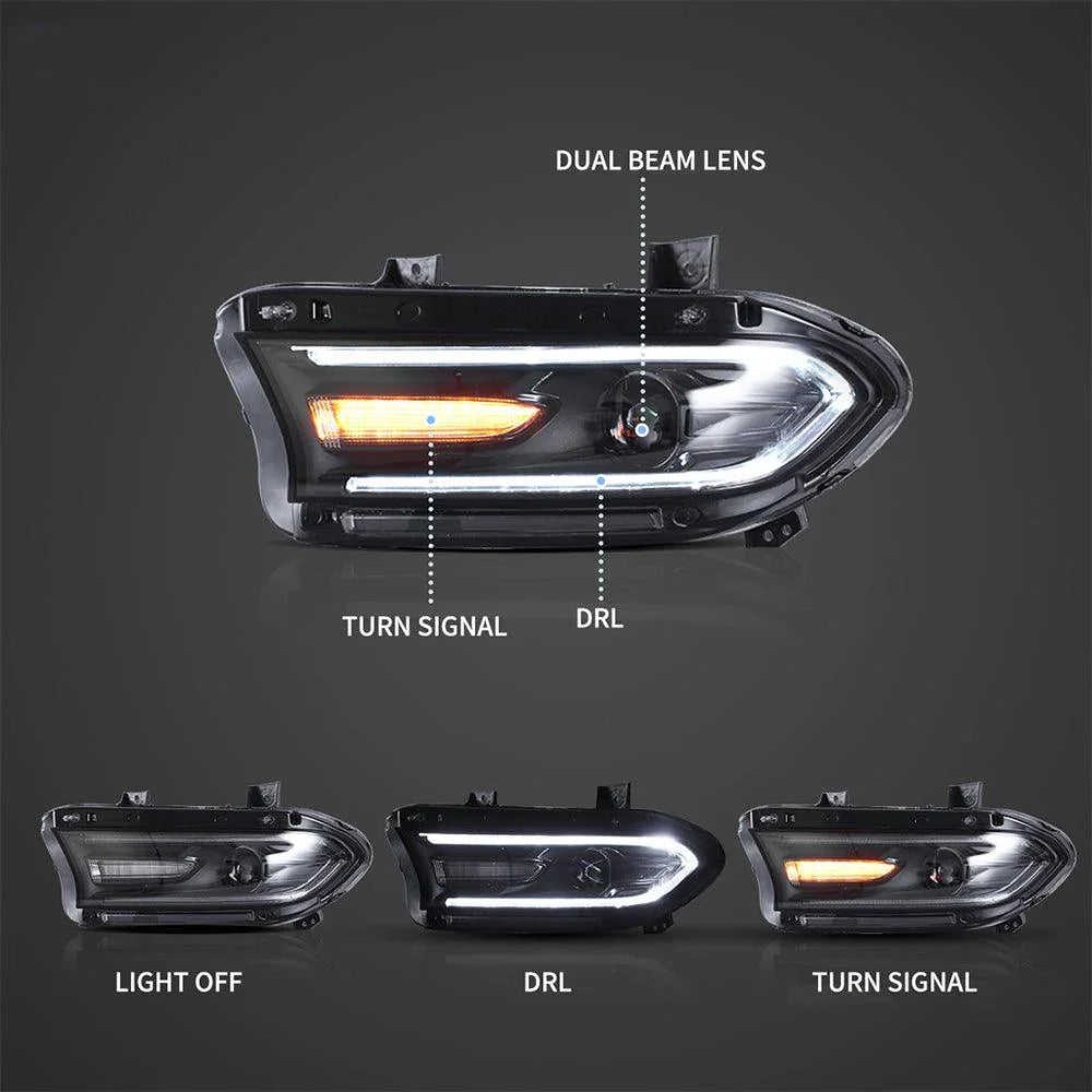 LED bloc optique avant Dual Beam Projector noir pour 2015-2023 Dodge Charger 7th Gen(LD) – vue 3