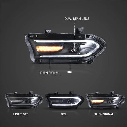 LED bloc optique avant projecteur double faisceau noir pour 2015–2023 Dodge Charger 7th Gen (LD) – vue 3 – NOVADOMIO