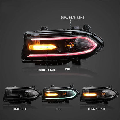 LED bloc optique avant RGB Style projecteur double faisceau noir pour 2015–2023 Dodge Charger 7th Gen (LD) – vue 8