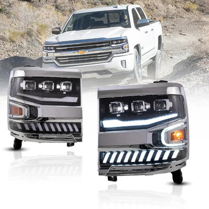 LED bloc optique avant projecteur double faisceau noir pour 2016–2018 Chevrolet Silverado 1500 4th Gen Facelift – NOVADOMIO