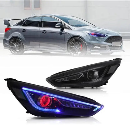 LED bloc optique avant projecteur double faisceau noir pour 2015–2018 Ford Focus 3th Gen Mark III Facelift – vue 2