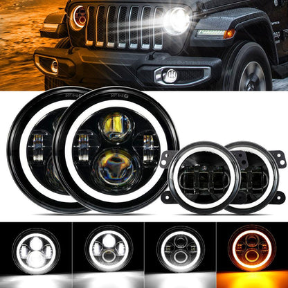 7″ LED Halo phares & 4″ 30 W LED antibrouillards avec blanc DRL avec orange clignotant pour Jeep Wrangler2007-2018 JK