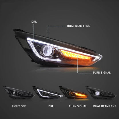 LED bloc optique avant projecteur double faisceau noir pour 2015–2018 Ford Focus 3th Gen Mark III Facelift – vue 4