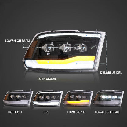 LED bloc optique avant Matrix Projector noir pour 2009–2018 Dodge Ram 4th Gen 1500 2500 3500 – vue 3 – NOVADOMIO